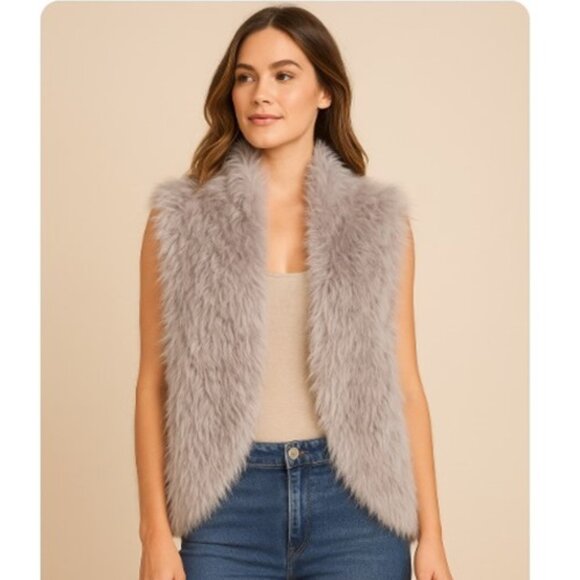 Slonl Womens Crocheted Gray Soft Fur Cardigan Sweater Size M - Picture 1 of 6